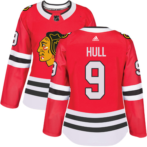 Adidas Chicago Blackhawks 9 Bobby Hull Red Home Authentic Women Stitched NHL Jersey